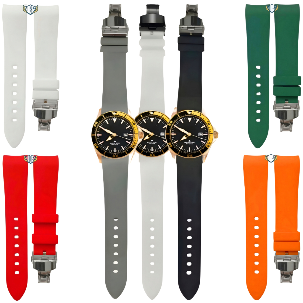 Tali Jam Tangan 23 mm Curved End Rubber Strap Soft Silicone Diver Strap 8006.23