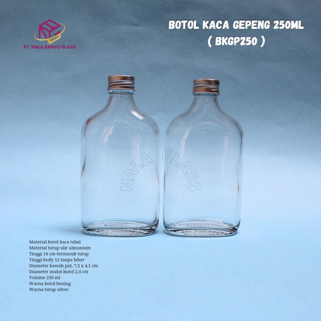 BKGP250 botol kaca gepeng 250ml tutup almunium / botol kaca 250ml baru