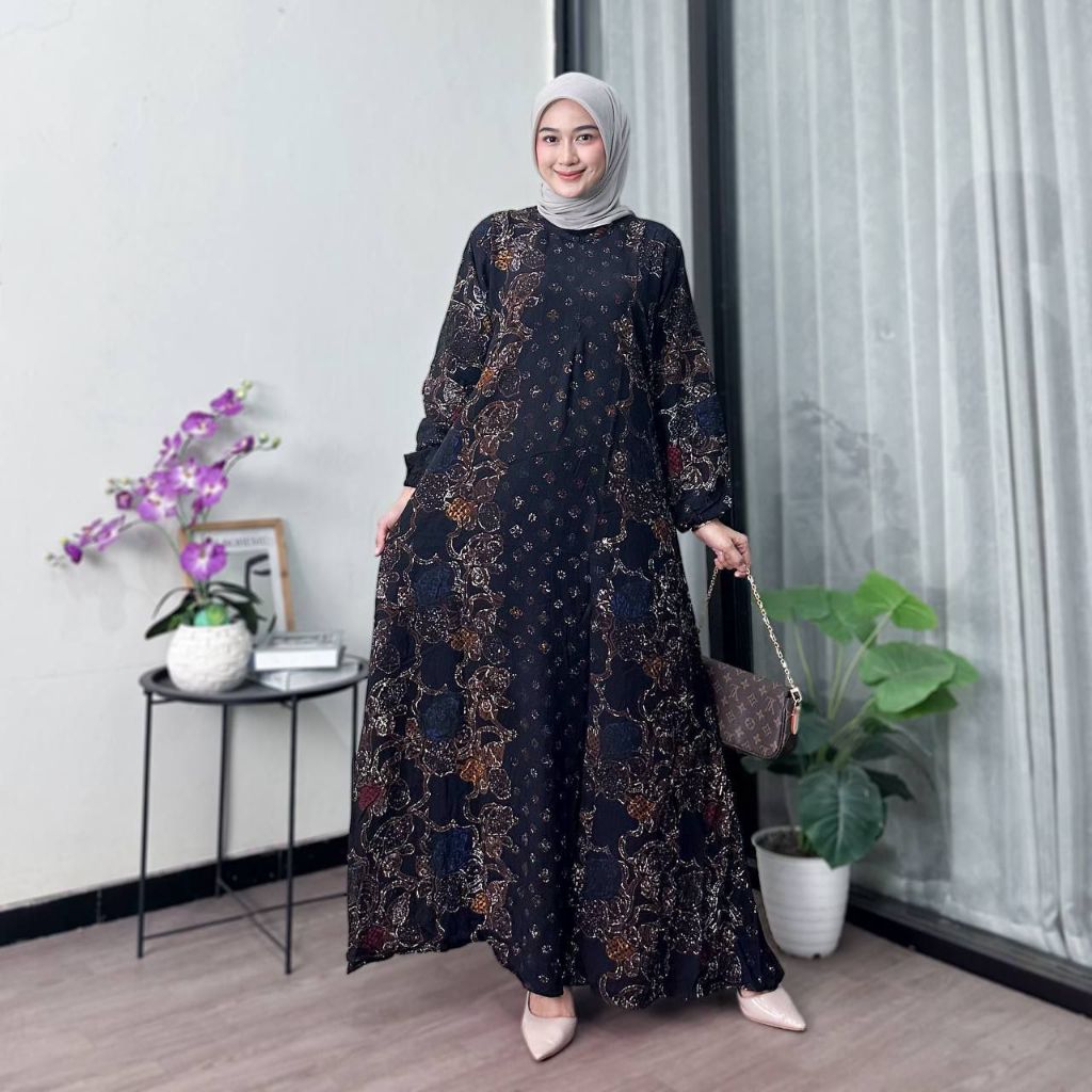 Gamis Batik Jumbo Modern Kombinasi Terbaru || Gamis Batik Pekalongan || Gamis cap || Gamis Busui Bum