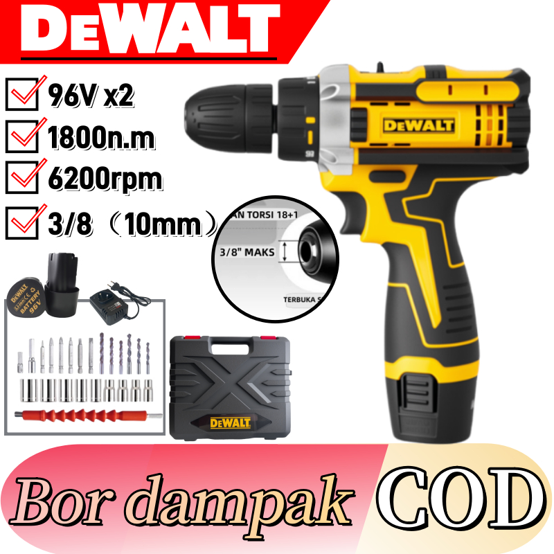 DEWALT  Mesin Bor Baterai Cordless Drill 10MM Bor Tangan Bor cas murah komplit Bisa besi beton kayu