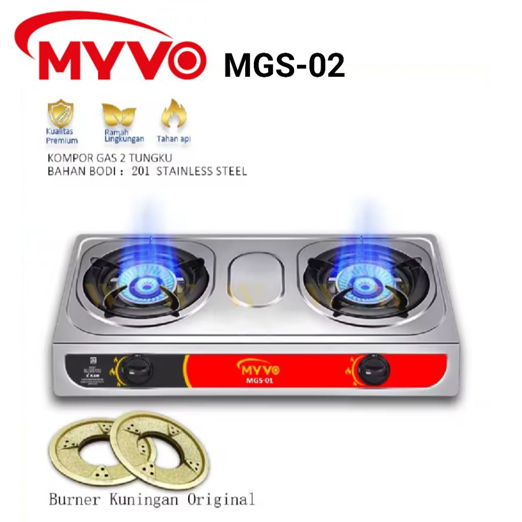 kompor gas MYVO MGS-02 kompor gas myvo 2 tungku stainless/kompor gas murah stainles