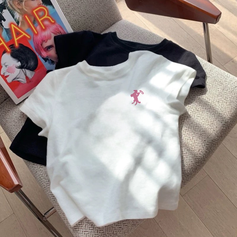 SEZO Baju Wanita Kaos Putih Cute Logo kuda poni Kaos Baju Wanita | Crop Top Y2K | Atasan Wanita Kore