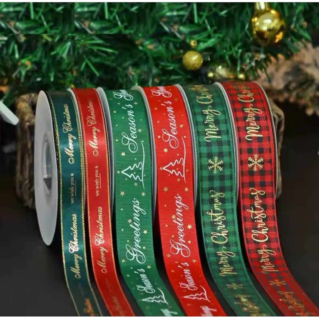 

10M Pita Grosgrain Merry Christmas | Ribbon Gift Hampers Kado Dekorasi Natal Motif Merry Christmas
