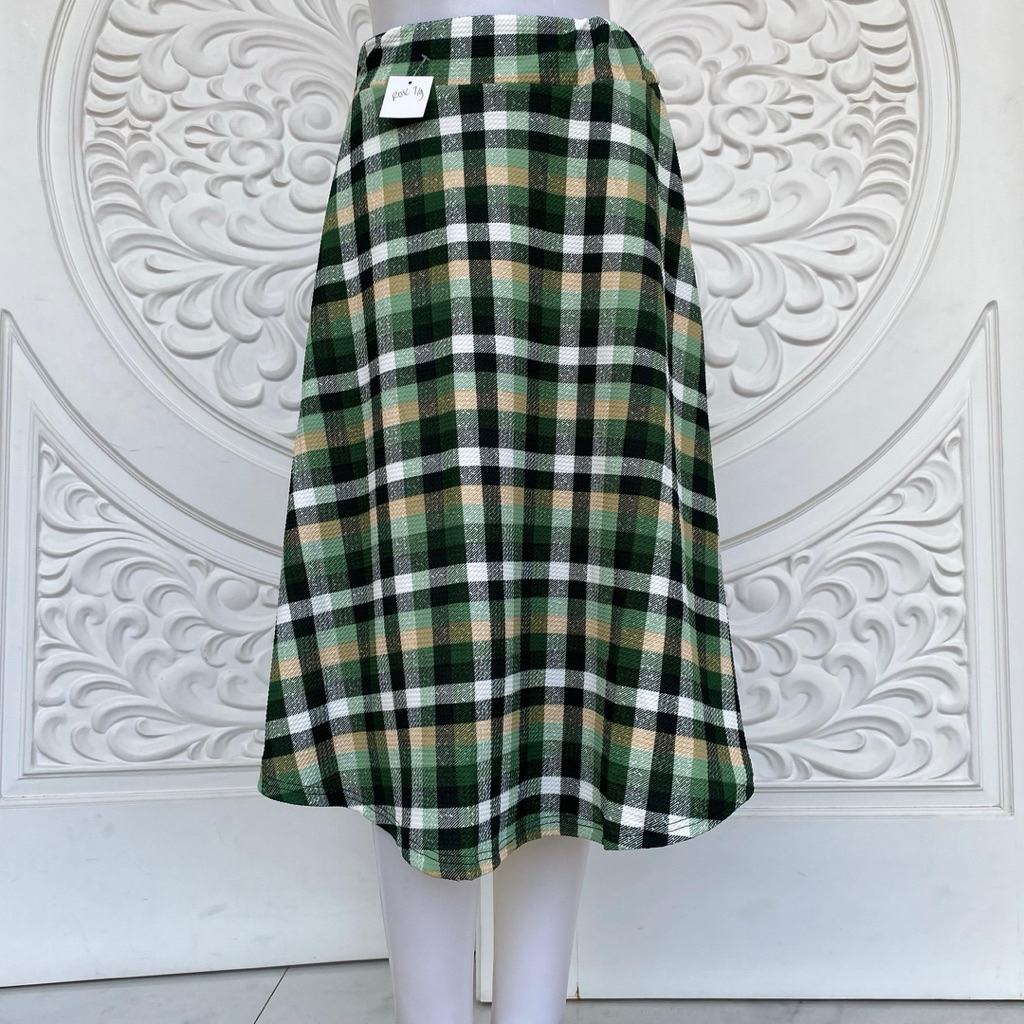 Rok Payung Korea Wanita 7/9 Bahan Waffel Motif Kotak