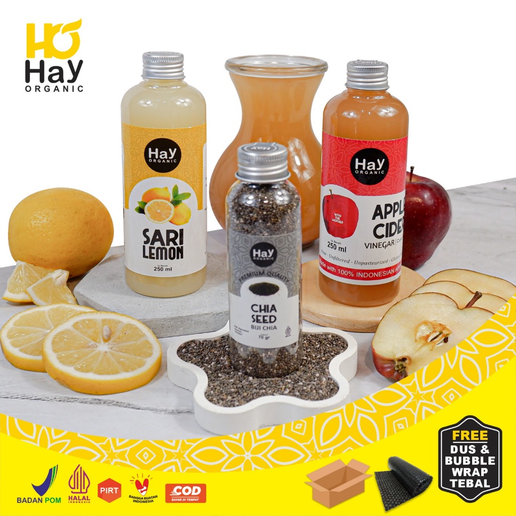 

HAY ORGANIC - Paket Bundling Sehat Combo Diet - Cuka Apel 250ml, Sari Lemon 250ml, Chia Seed 70gr