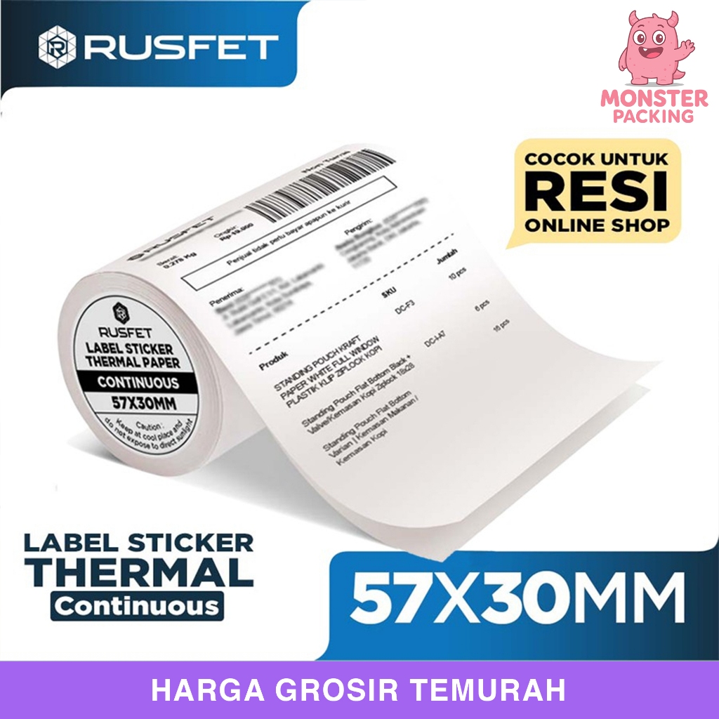 

Label Sticker Thermal CONTINUOUS Rusfet 57x30 mm Barcode Resi Online