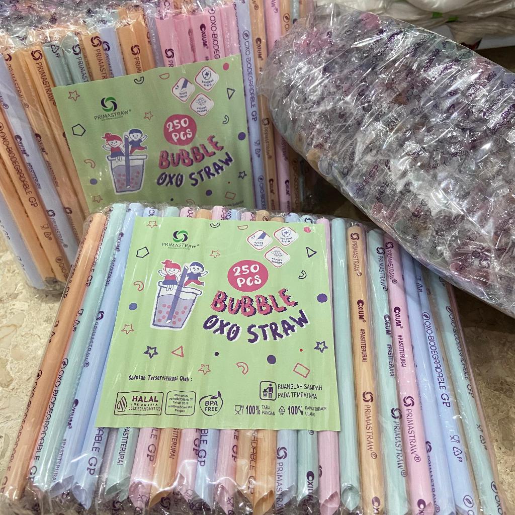 (TERMURAH 1 pack isi 250pcs ) Primapack Sedotan Boba Lancip Pastel Mix Bungkus Plastik / Sedotan Bob