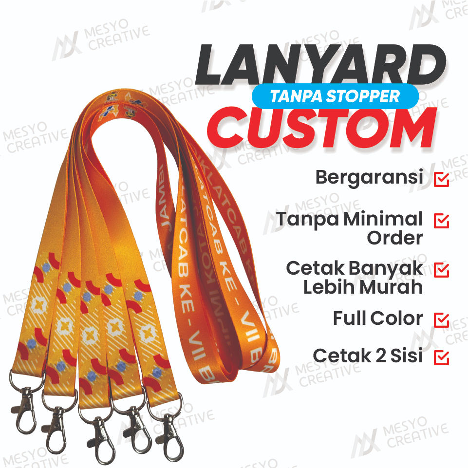 

TALI LANYARD CUSTOM PRINTING TANPA STOPPER CETAK 2 SISI / Tali Lanyard Custom Printing 2 cm