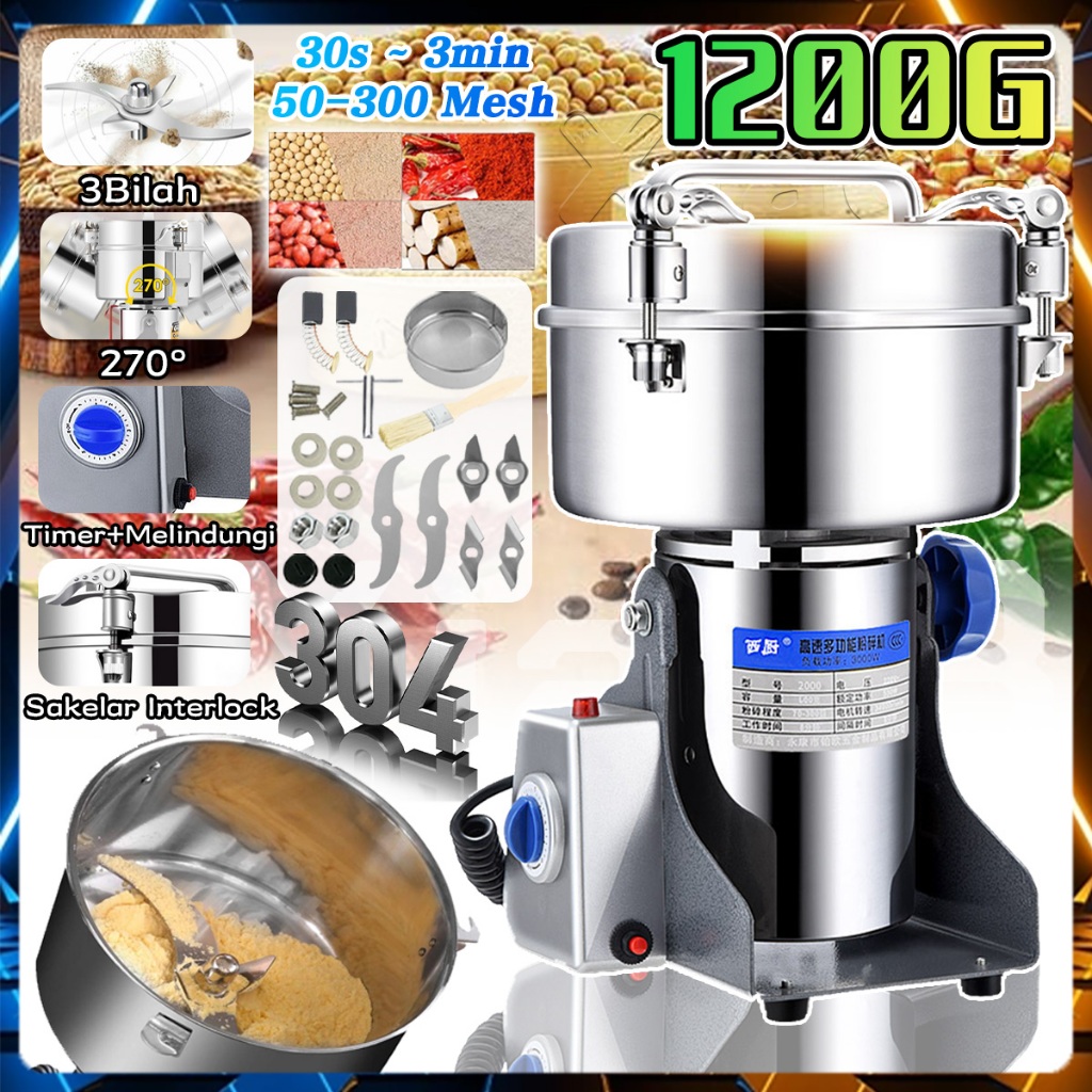 1200G Kering Powder Grinder Mesin Giling Tepung Serbaguna Miller Penggiling Tepung Cabe Kering Elekt