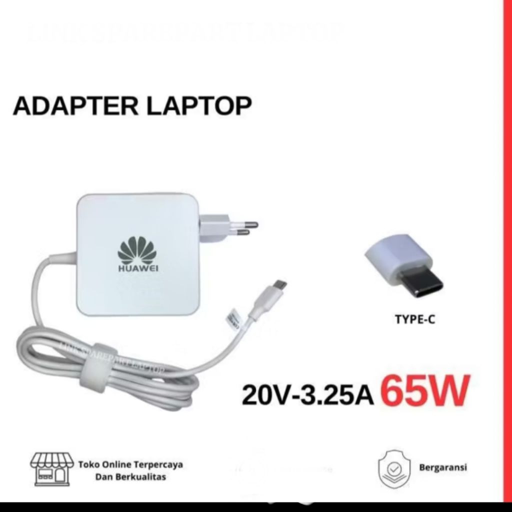 Charger Adaptor Laptop HUAWEI MateBook 13 D14 D15 Type C 65W Chicony - Brand Chicony