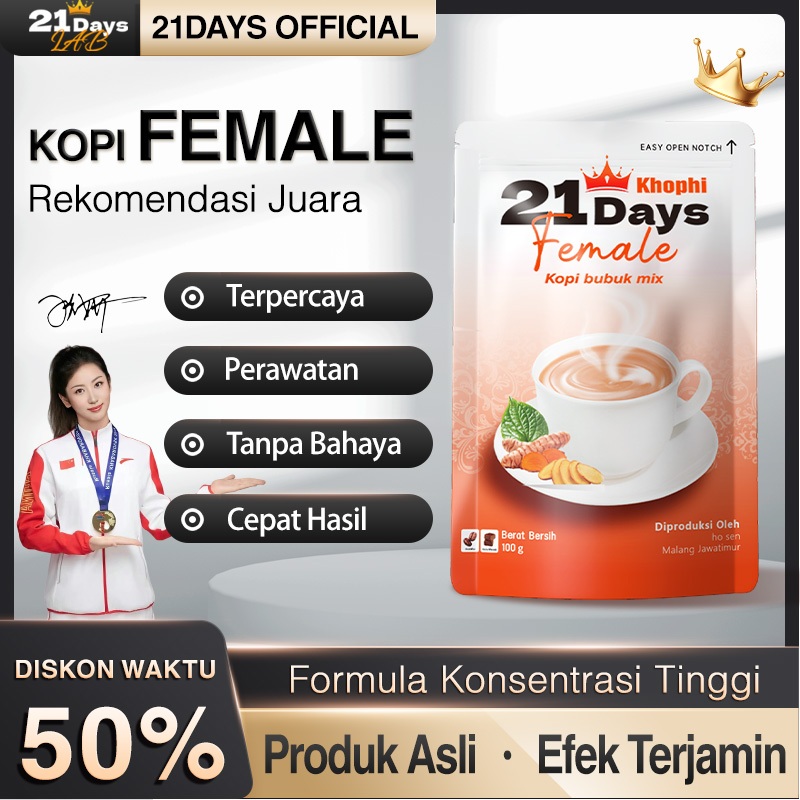

21Days Coffee Female Coffee – Kunyit, Kacip Fatimah, Daun Sirih, Gula Aren – Rekomendasi Juara Olimpiade