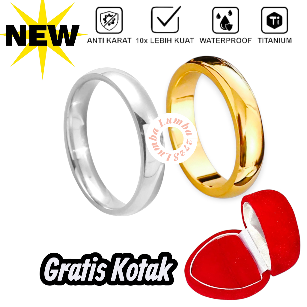 Cincin Titanium Gold Emas Polos Wanita Pria