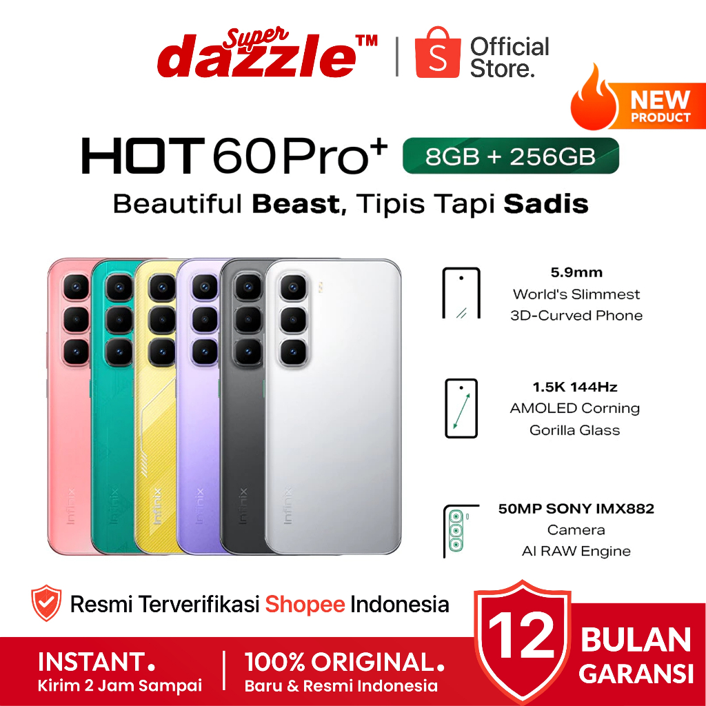 HP INFINIX Hot 60 Pro+ 8/256 GB Original Garansi Resmi Official Store Handphone Ori 60 Pro + Plus