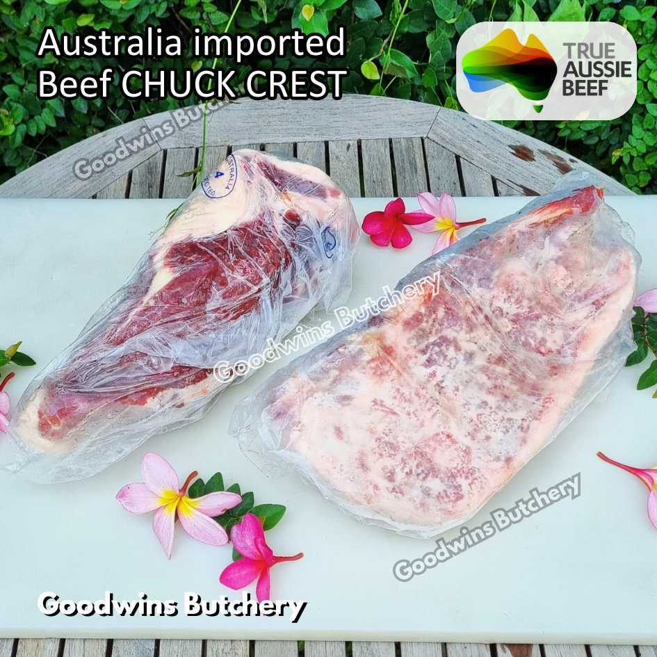 

Beef CHUCK CREST 2.2kg whole cuts utuh frozen Australia Kilcoy STEER (young cattle) & AMH