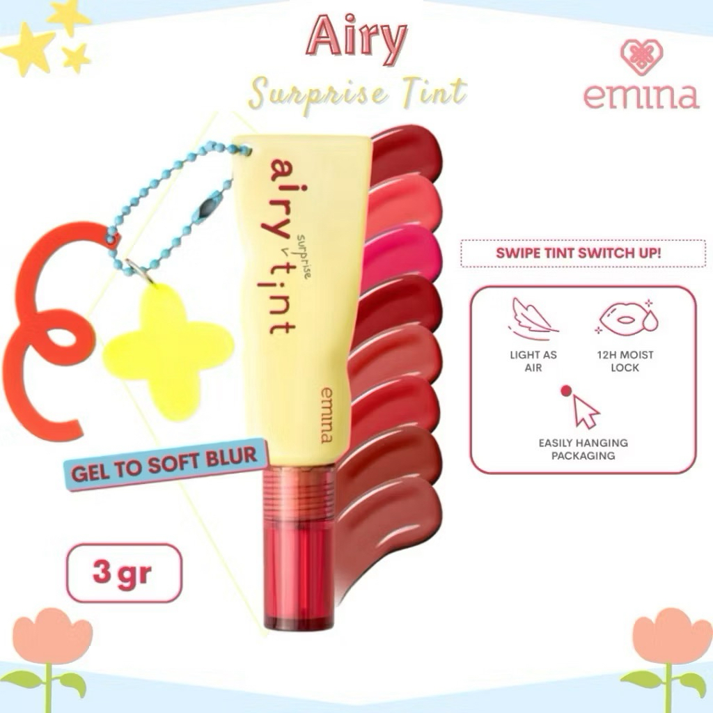 Emina Airy Surprise Tint 3g + Keychain | Emina Lip Tint Ringan Long Lasting tahan lama waterproof
