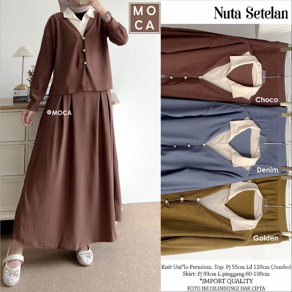Nuta Set Setelan Oneset Jumbo Allsize Premium Knit Uniqlo Original Ori Moca Berlabel