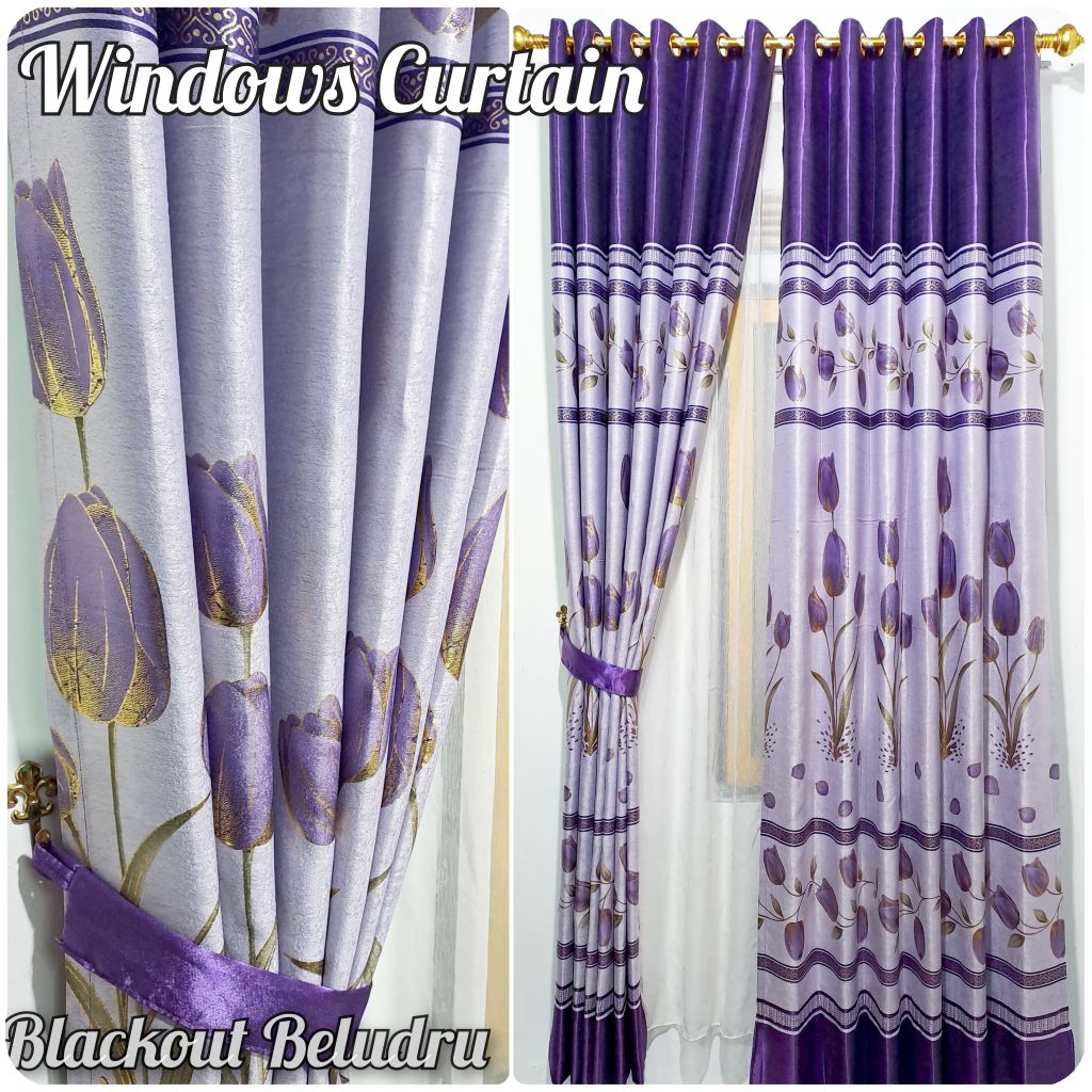 Gorden Blackout Motif Bunga Tulip Glossy Bahan Kain Import Premium Tebal