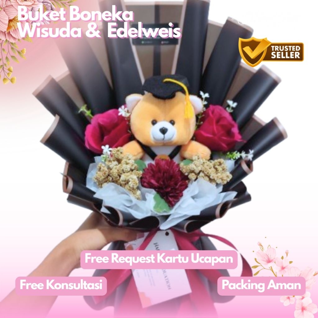 Buket Boneka Wisuda Bunga Kering | Buket Bunga Artifisial