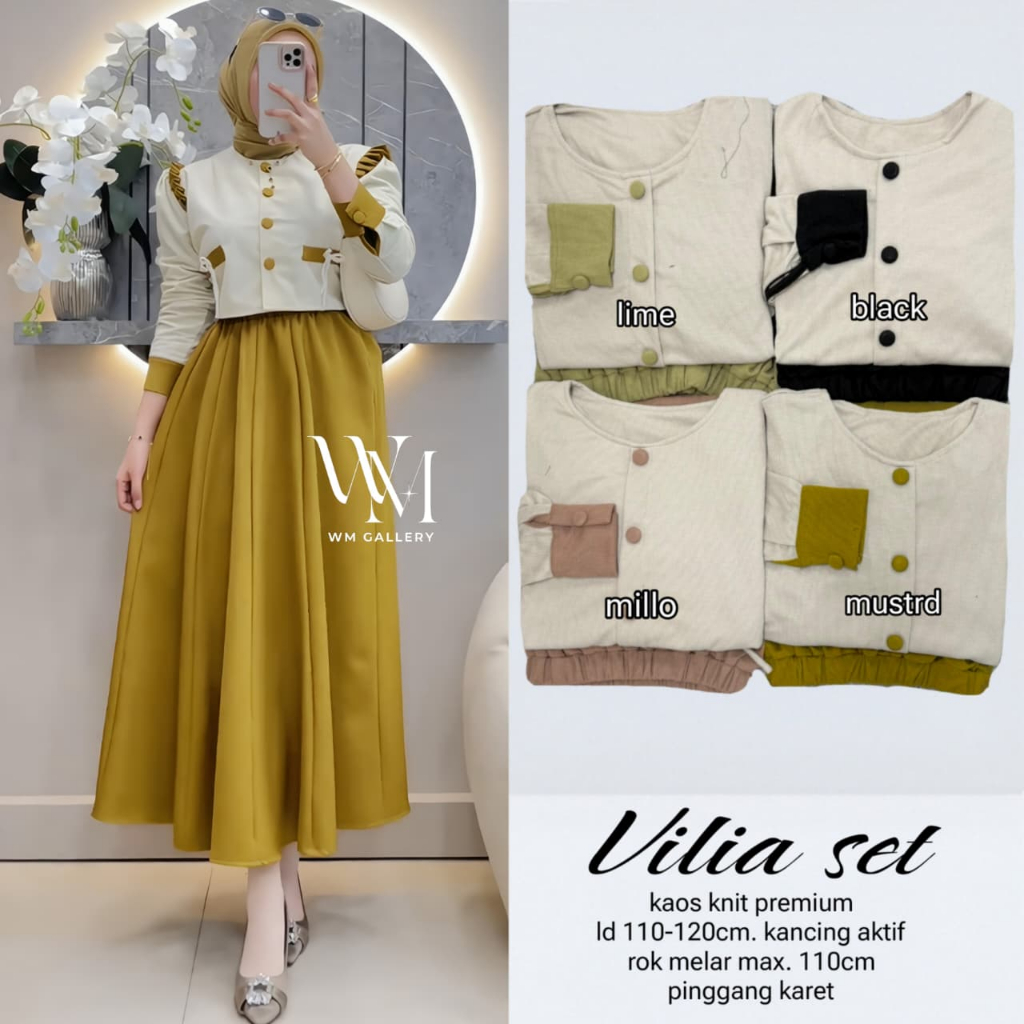 Setelan Rok Vilia One Set Kaos Polos Ld 120 110