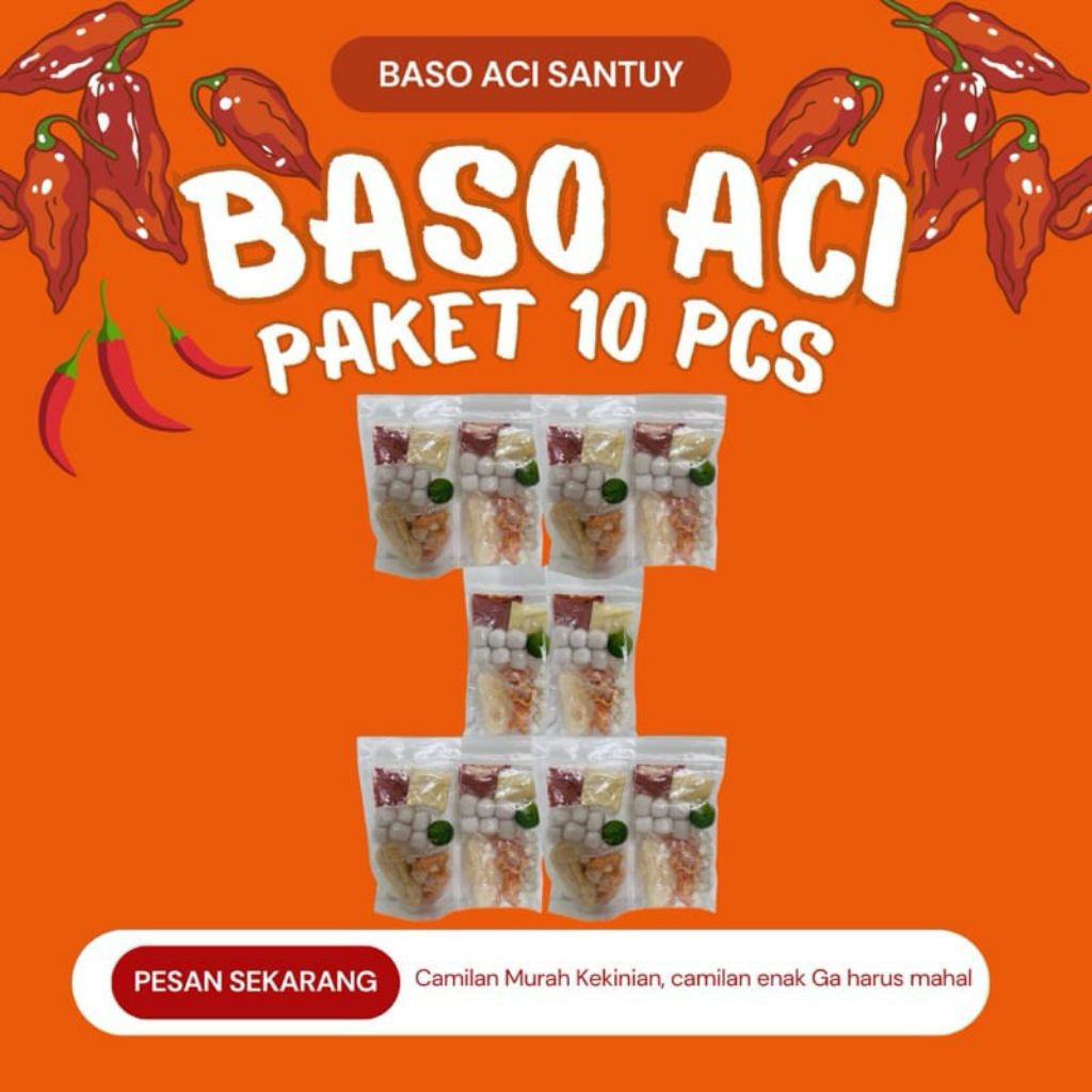 

BASO ACI PAKET 10 PCS GRATIS 1 PCS/BASO ACI INSTAN ISI 6 BUTIR BASO KECIL/BASO ACI PEDAS GURIH