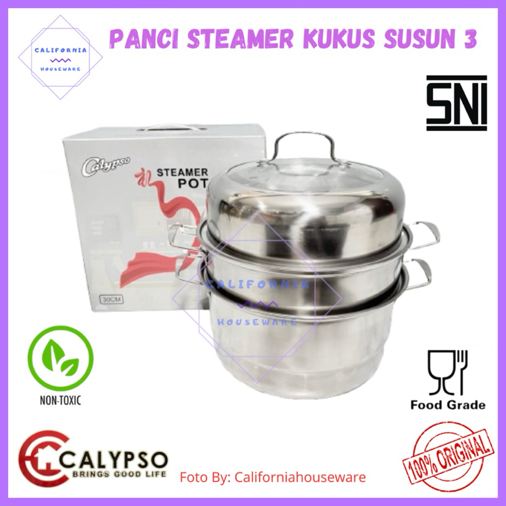 Panci Steamer Pot Stainless Susun 3 CALYPSO / Panci Steamer Stainless 3 Susun / Steamer Pot 28cm Sus