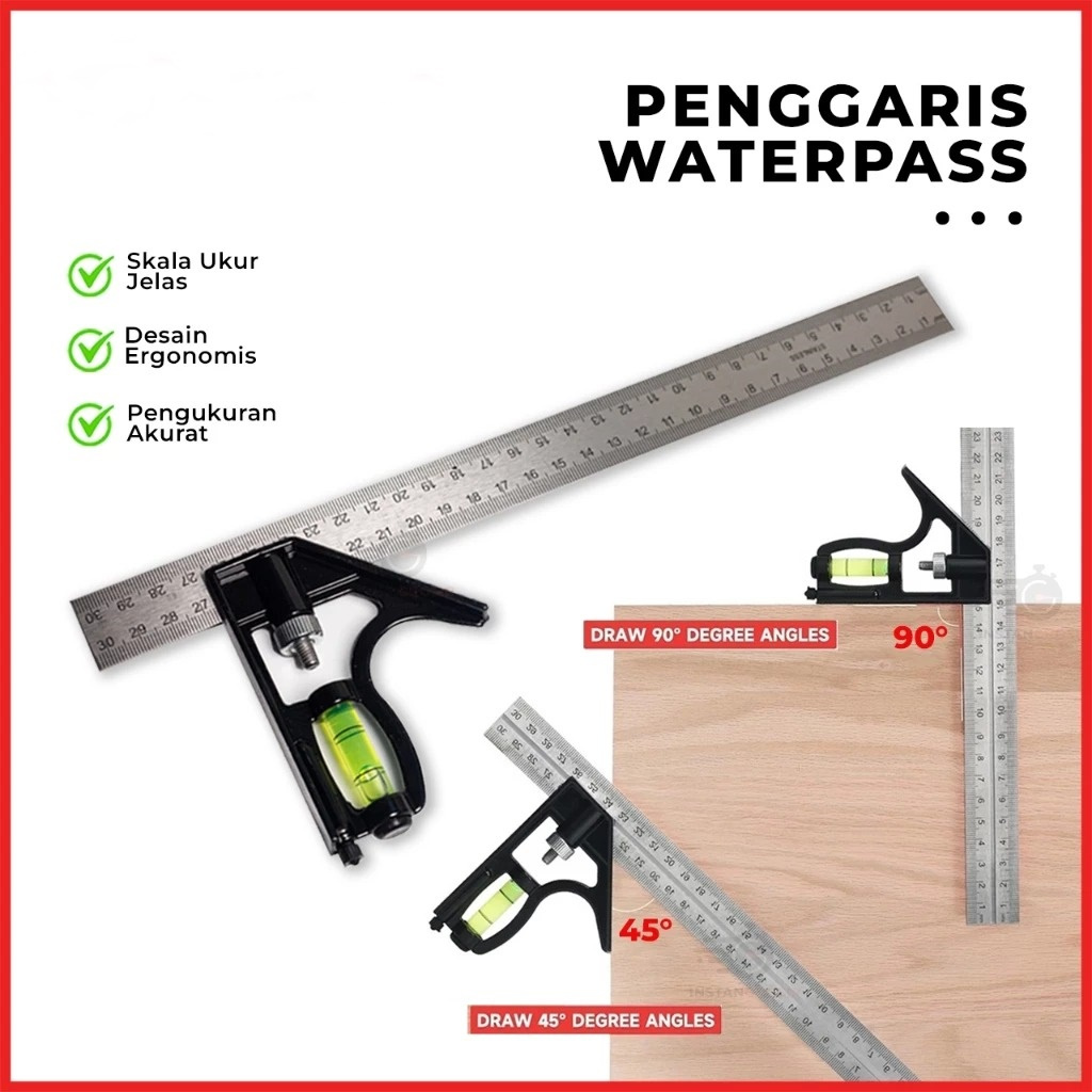Penggaris Siku Waterpass Super Murah/ Garis Siku L Tukang/ Combination Square Ruler With Waterpass