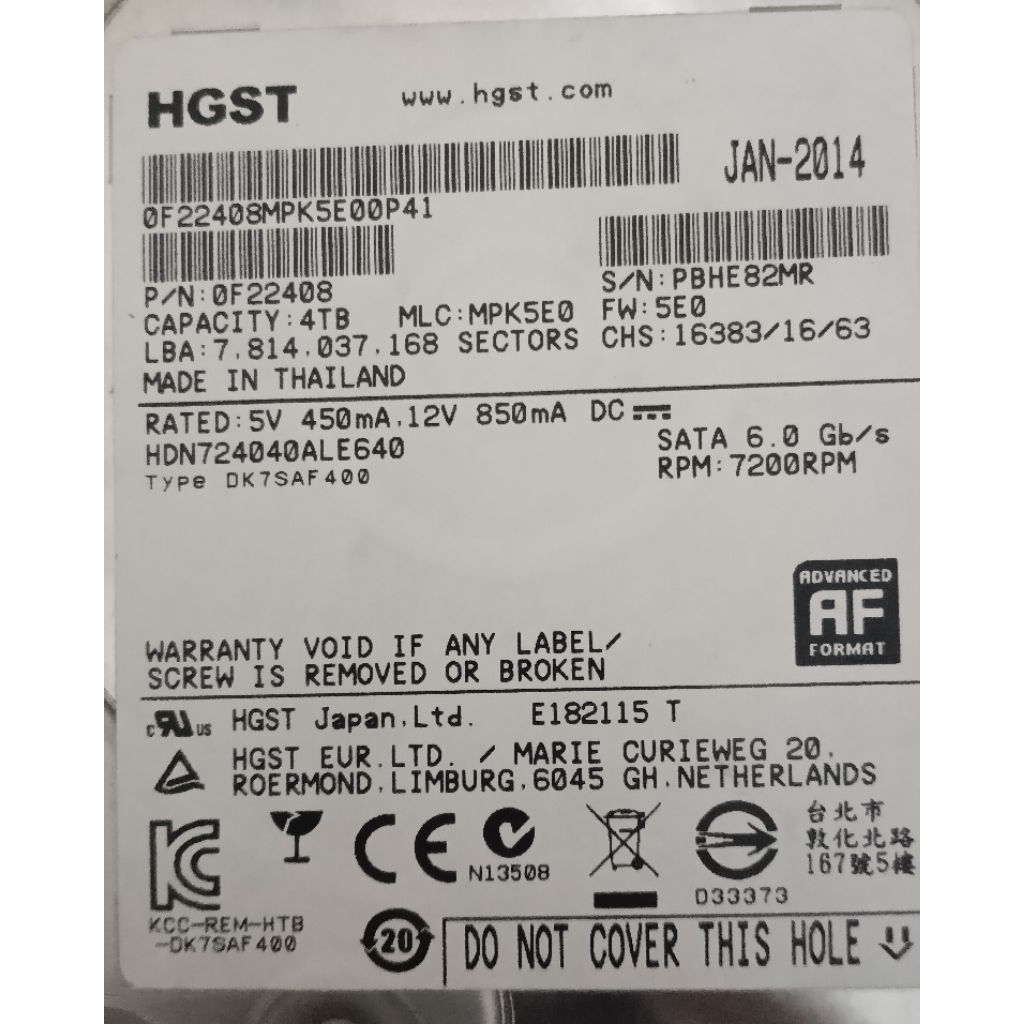 HDD Internal HGST 4TB 7200RPM SATA III – Harddisk PC / Server Bekas Normal