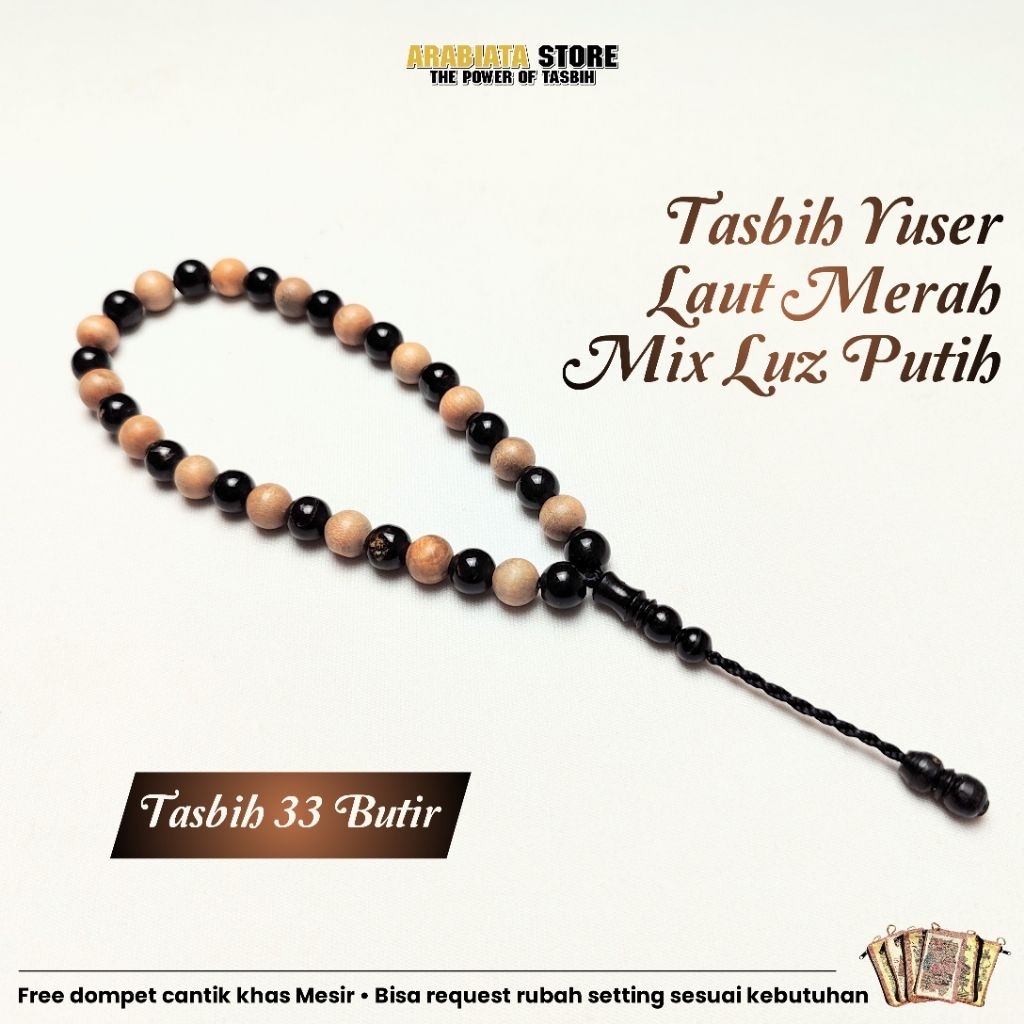 Tasbih Yuser Laut Merah mix Kayu Luz Putih Asli Tasbih 33