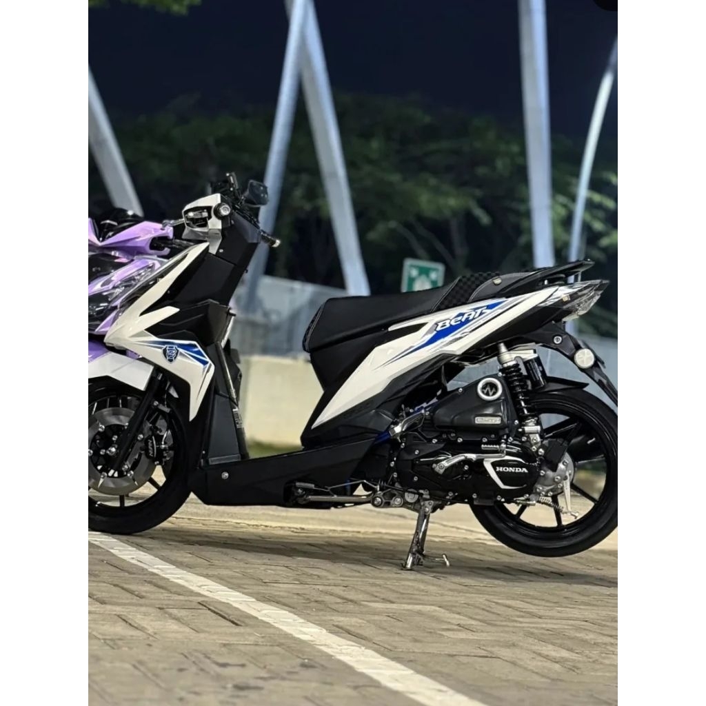 Striping sticker lis standar ori honda new beat fi esp tahun 2019 warna putih biru