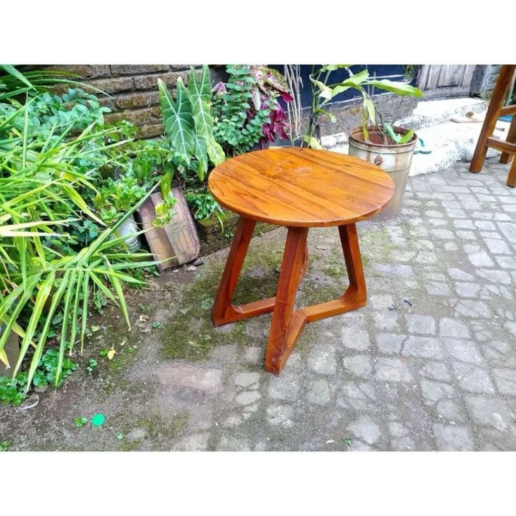 MEJA TERAS BUNDAR JATI 50CM/MEBEL JATI JEPARA