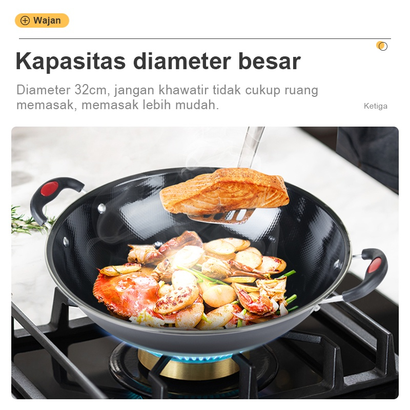 Wajan Enamel Anti Lengket Wajan Penggorengan Berdiameter Besar Wajan Teflon Fry Pan