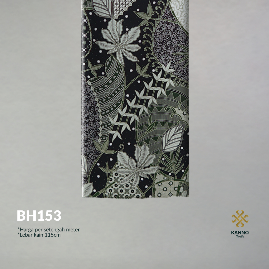 Kain Batik Halus Semi Sutra BH153 Motif Daun Warna Hijau Kemeja Tunik Dress Rok