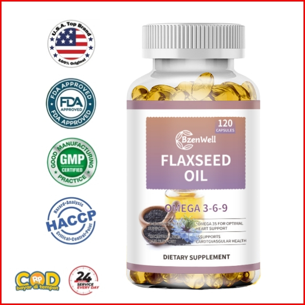 Original BzenWell Organic Flaxseed Oil Capsule 1000mg Omega 3-6-9 for Cardiovascular Health