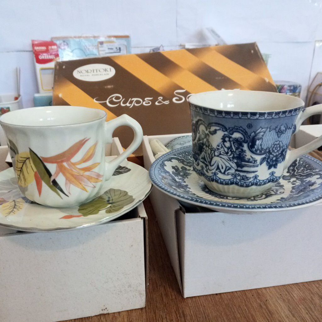 Cangkir Teh Fine Tea Set Keramik Vintage Jadul Merk NORITOKI Japan Original