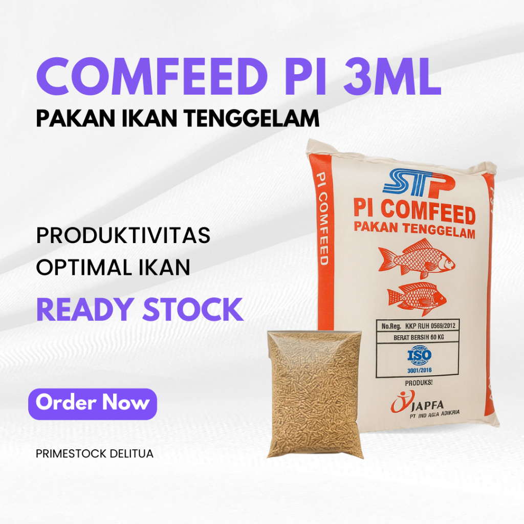 Japfa Comfeed PI 3ML – Pakan Ikan Mas Tenggelam 1Kg Nutrisi Tinggi Cocok untuk Umpan Pancing Ikat