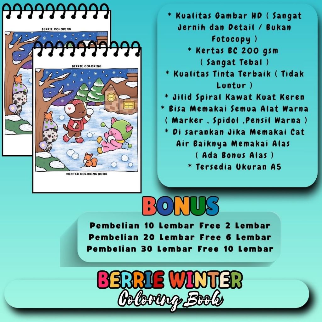 

BERRIE WINTER Tema Buku Mewarnai Terbaru Cute And Comfy Coloring Book Premium Murah Kertas 200 gsm Tebal Gambar HD Jelas Jernih