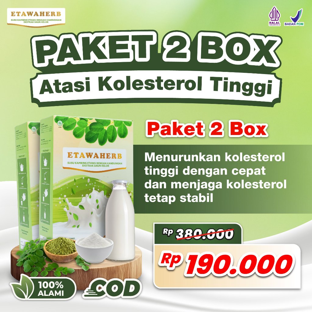 

Paket 2 Etawaherb - Susu Kambing Daun Kelor untuk Kolesterol | Obat Kolesterol Tinggi Alami, Penurun Kolesterol Aman BPOM, Susu Kolesterol Halal untuk Jantung Sehat, Minuman Herbal COD Tanpa Efek Samping