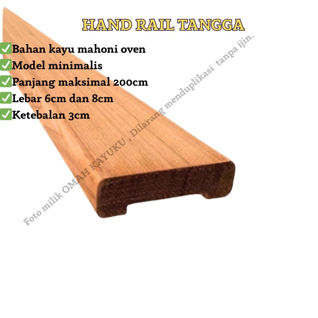 Hand railing Tangga kayu minimalis, Pegangan tangga rumah, kayu mahoni Lurus dan halus