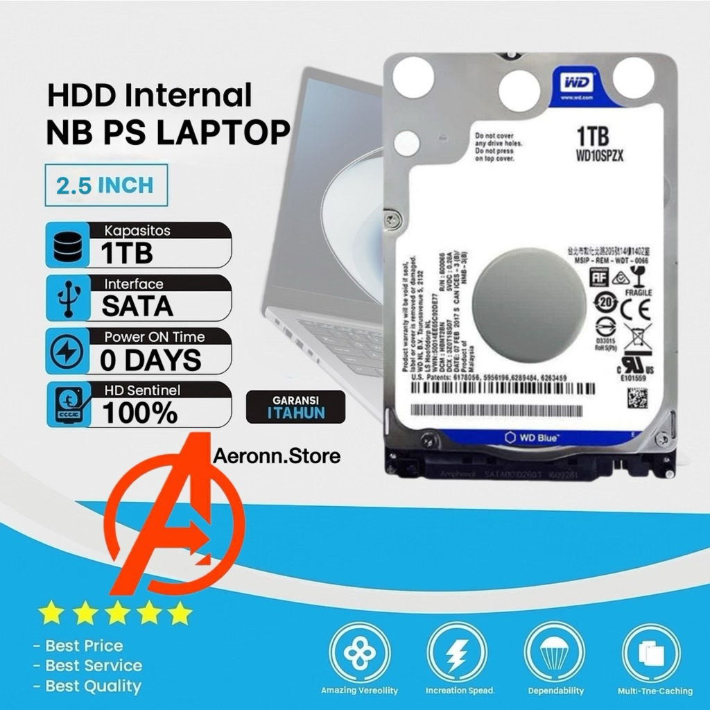 Hardisk 1TB WD Blue Slim SATA 2.5" Baru 0 Days - Hdd Hardisk Internal For Laptop NB PS