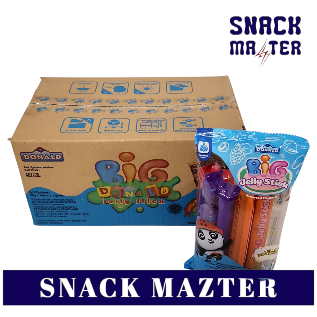 

Donald Big Jelly Stick Assorted Flavors KARTON - ISI 12 bks -Netto 300gr (10 pcs @30gr)