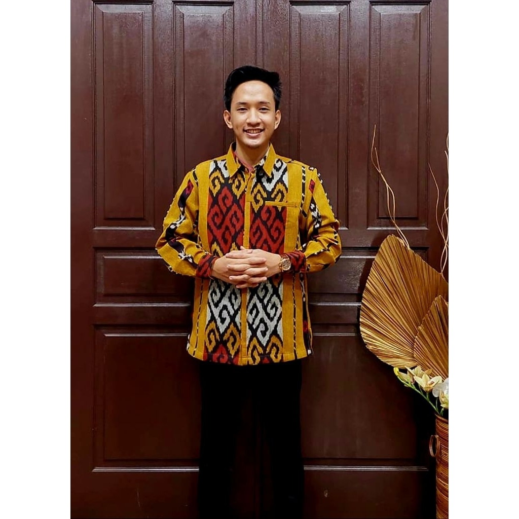 KEMEJA TENUN JEPARA MOTIF TORAJA BAJU TENUN PRIA LENGAN PANJANG