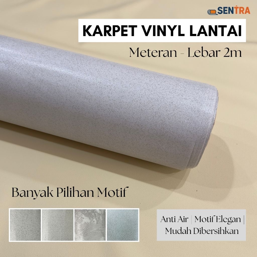 Karpet Lantai Vinyl Polos Meteran Perlak Lantai Putih Abu Waterproof
