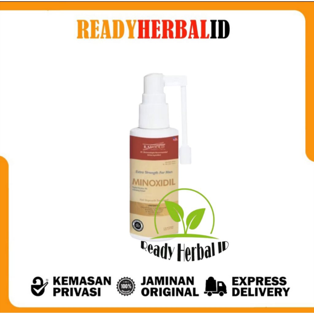 MINOXIDIL Ginseng 5% penumbuh rambut & brewok with extract for MEN made in USA - RAYGOLD -  MINOX MI