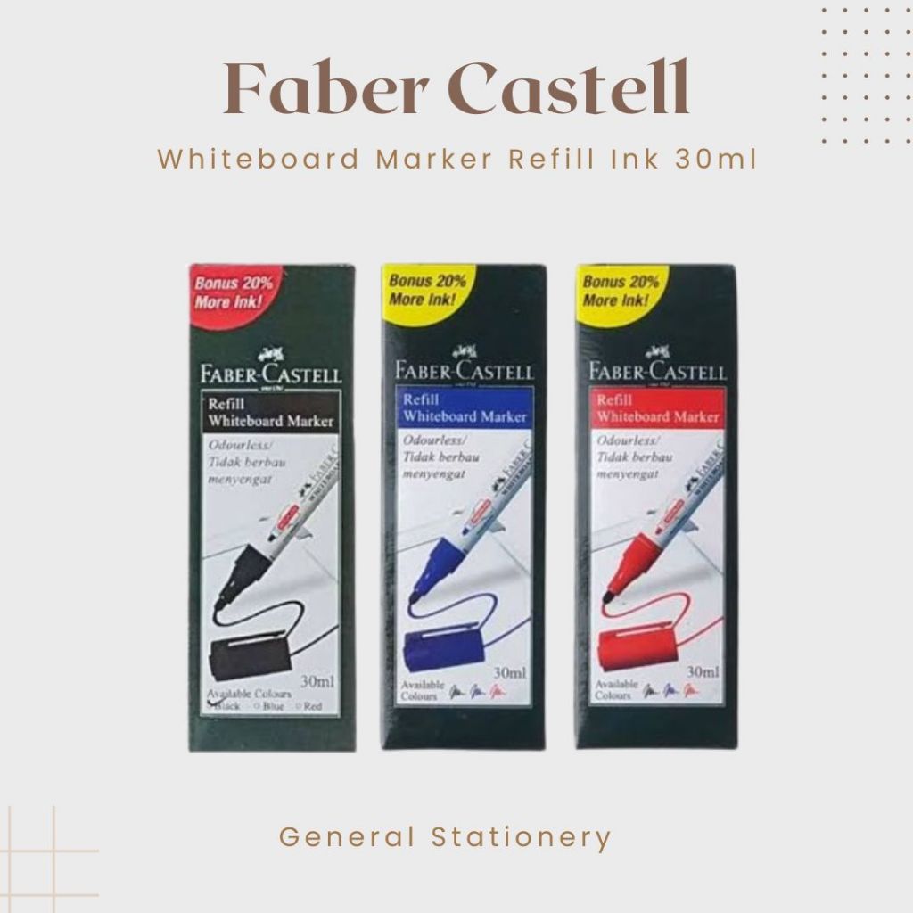

Faber Castell Refill Ink WhiteBoard Marker 30ml / Isi Tinta Spidol Papan Tulis Faber Castell 30ml / 1 Pcs