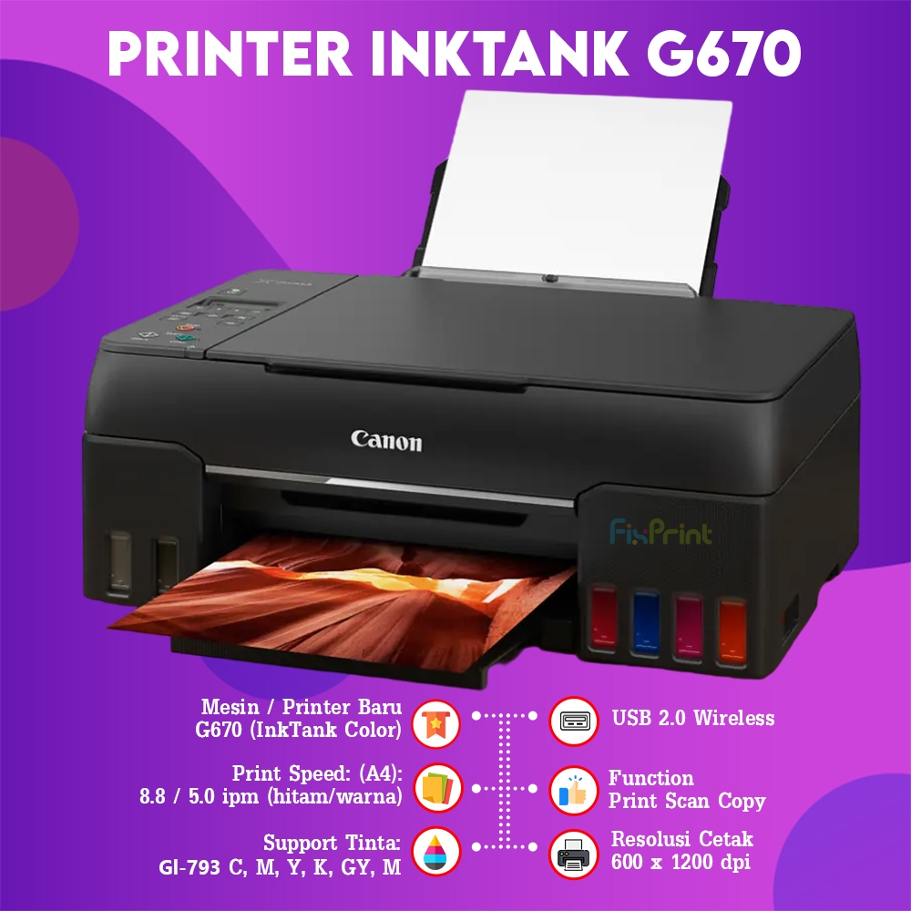 Printer Canon InkTank G670 (Unit Demo) Print Scan Copy + Wireless - Like New Kondisi Mulus Garansi R