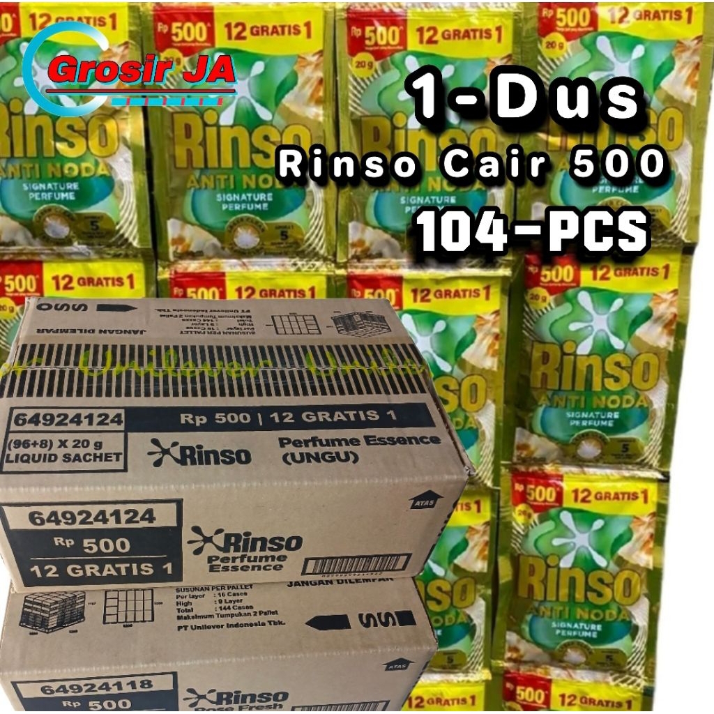 1-DUS Rinso Cair Kemasan 500 isi 104 PCS /1Dus  Rinso Cair Anti Noda Kemasan 500