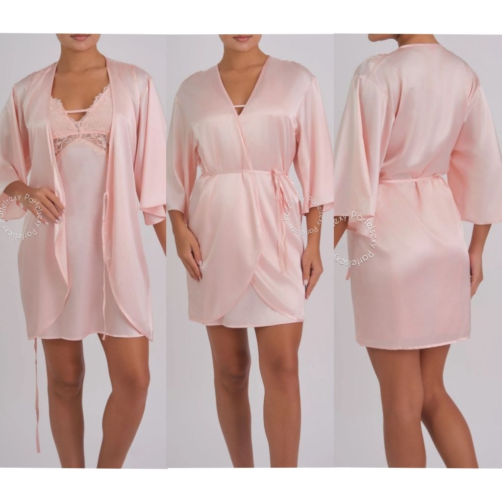 La Senza Satin Chemise With Lace & Sexy Satin Sleep Kimono Lingerie Wanita S L 60263708 ( 60263709 )
