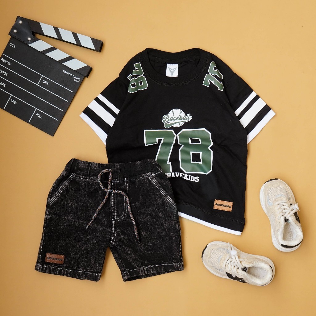 BRAVEKIDS SETELAN ANAK COTTON COMBED DISTRO ANAK T - SHIRT KAOS TWO LAYER BASEBALL 01 DAN CELANA COT