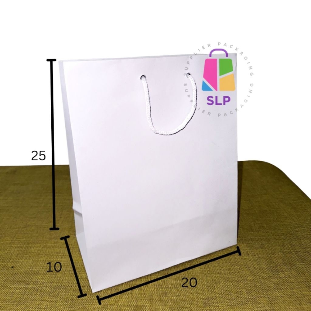

Paper bag P20 L10 T25 paperbag putih polos 20x25 goodie bag souvenir tas kertas kantong kertas putih