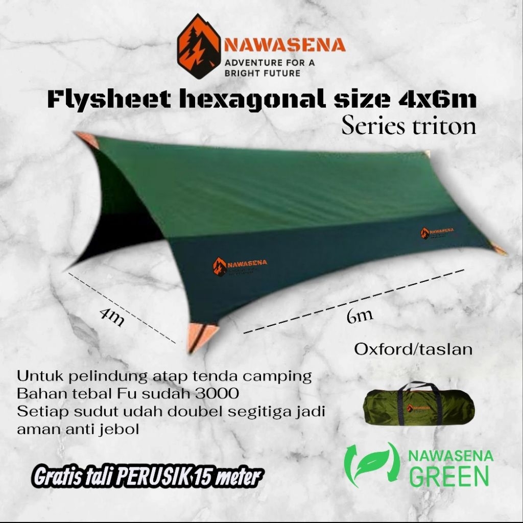 Flysheet hexagonal 4x6m Oxford/taslan Waterproof NAWASENA Outdoor Hexagonal Pelindung Tenda/ Hammock